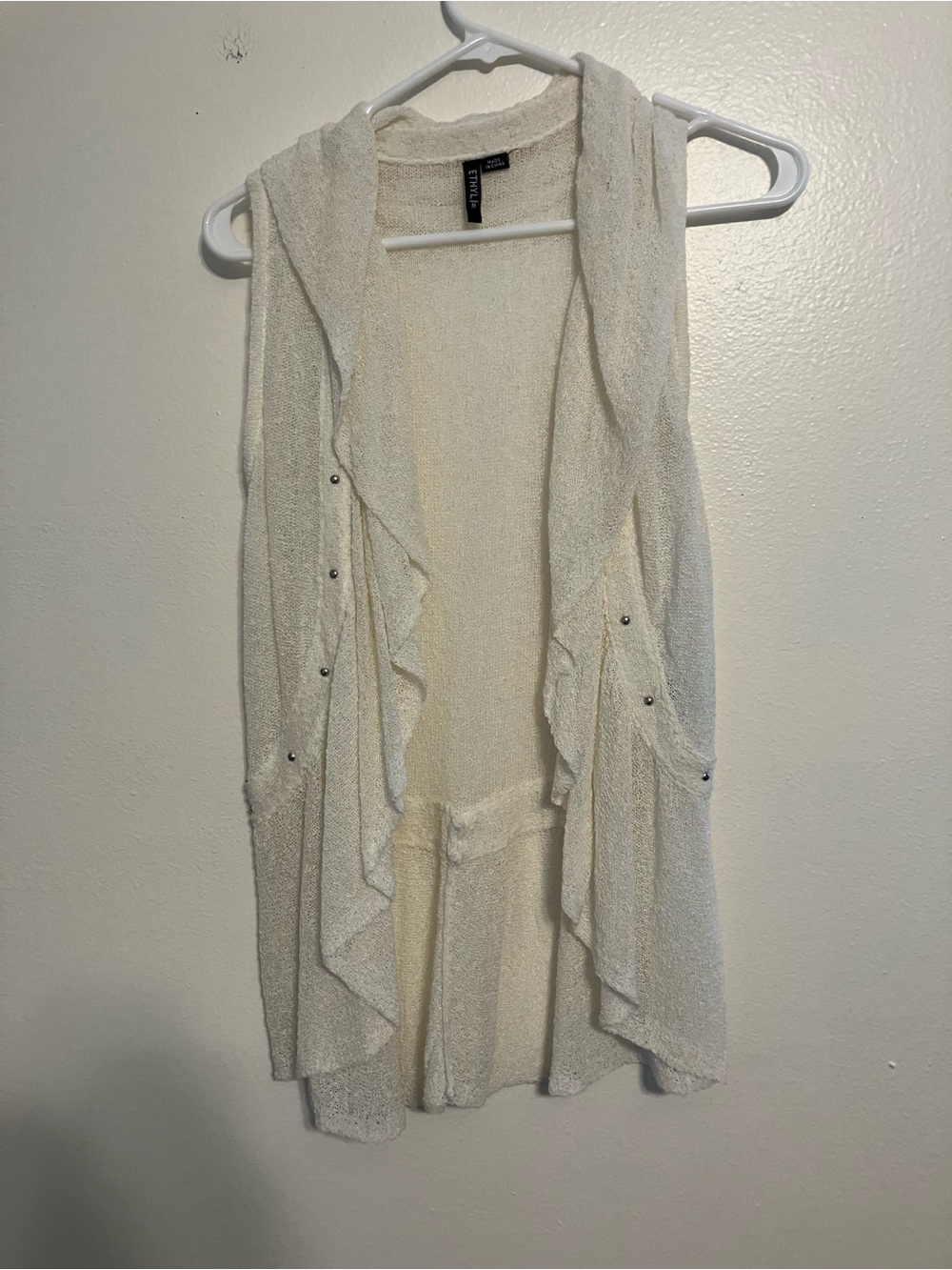 Sleeveless Hooded Open-Front Cardigan Vest in Cream